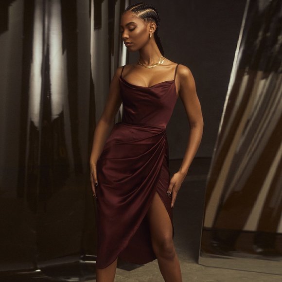 House of CB Reva Raisin Satin Balcony Corset Dress - Picture 6 of 16